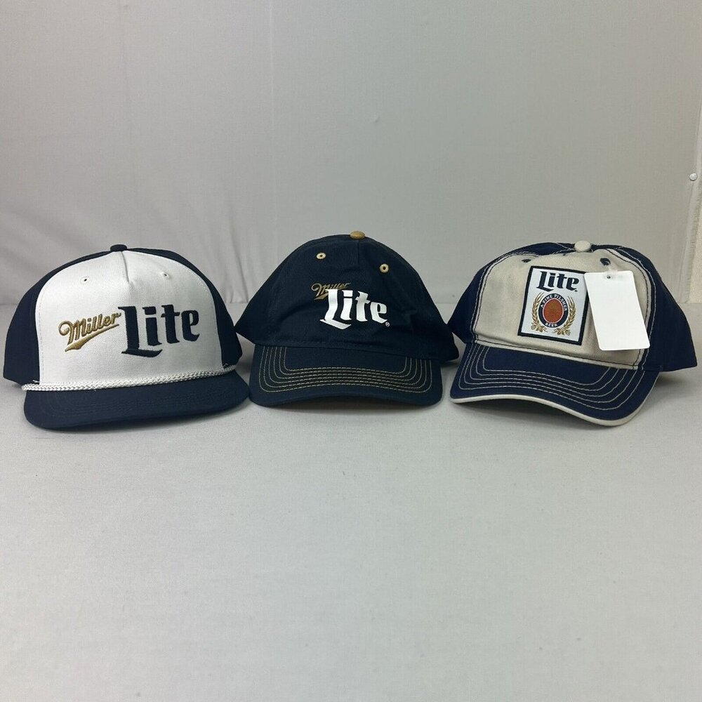 Lot of 3 Miller Lite Snapback & Adjustable Hats Caps BRAND‎ NEW
